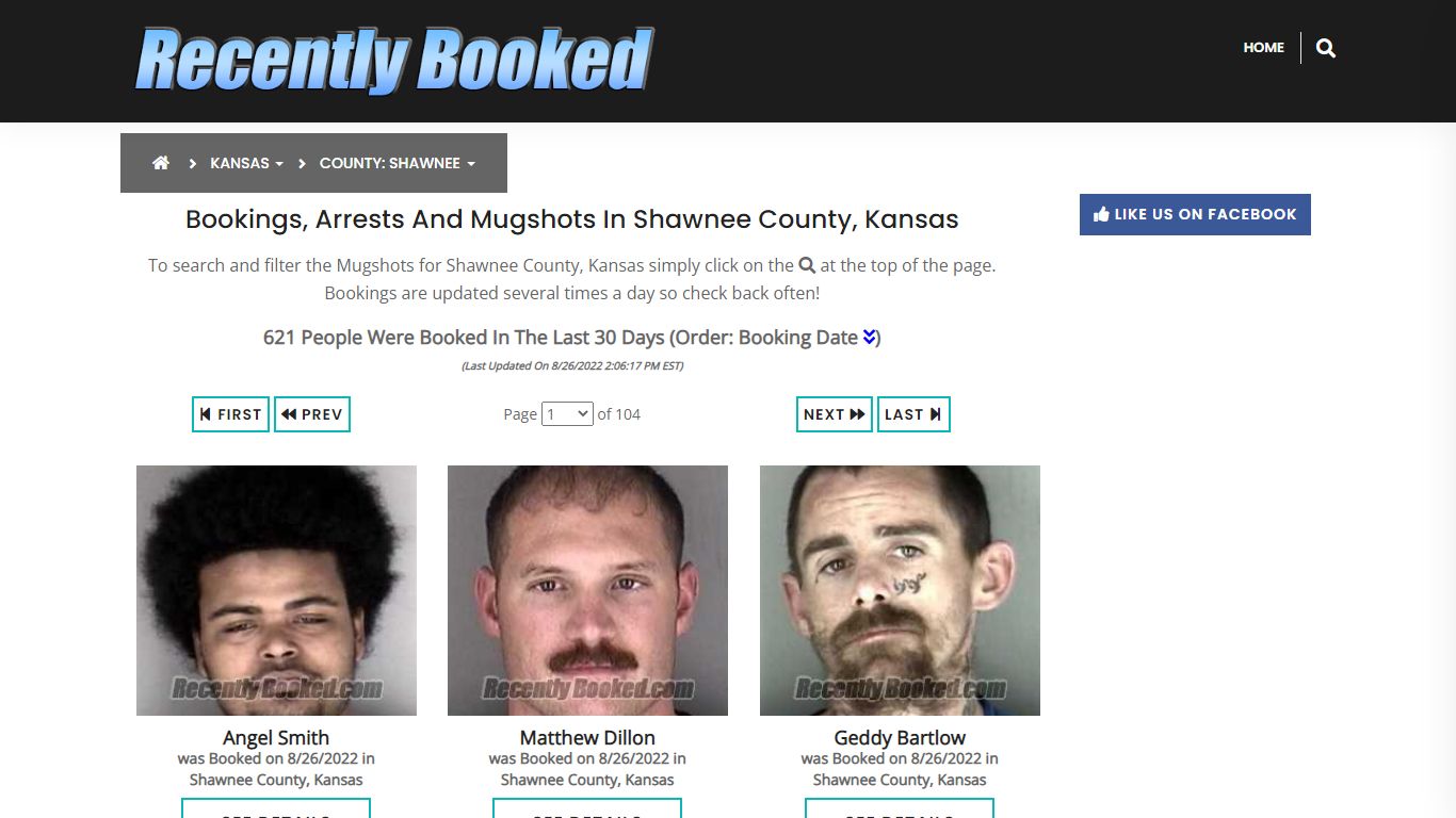 Bookings, Arrests and Mugshots in Shawnee County, Kansas - Recently Booked