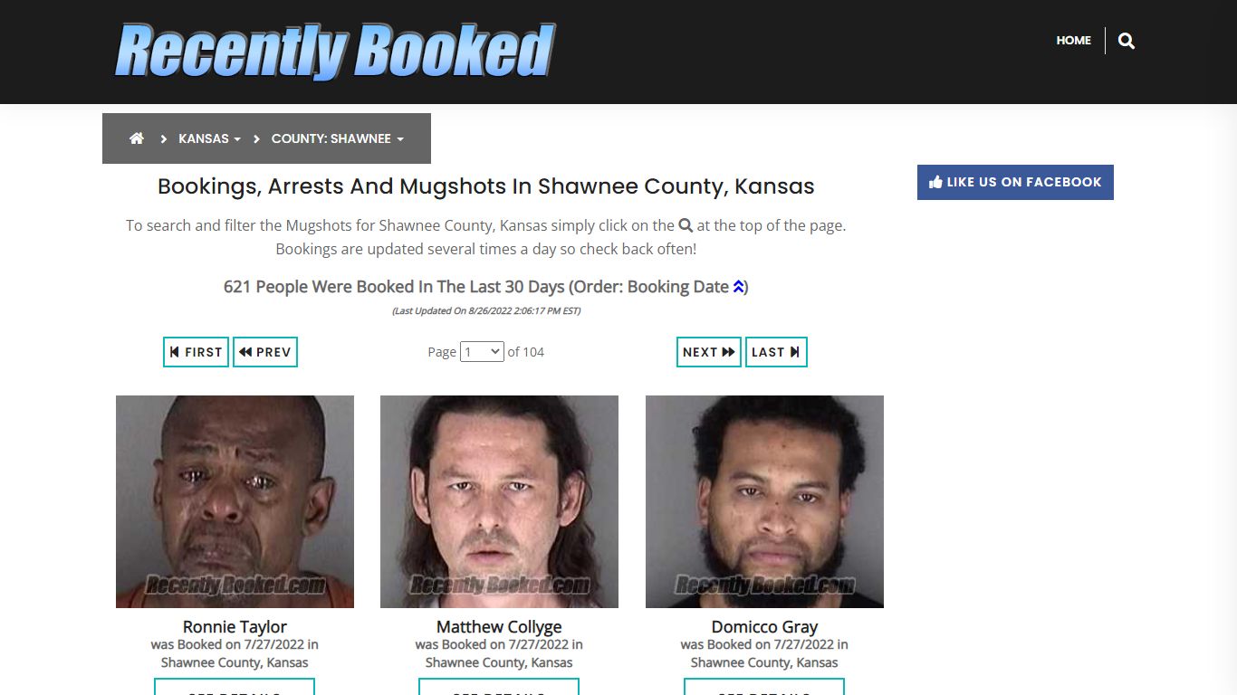 Bookings, Arrests and Mugshots in Shawnee County, Kansas